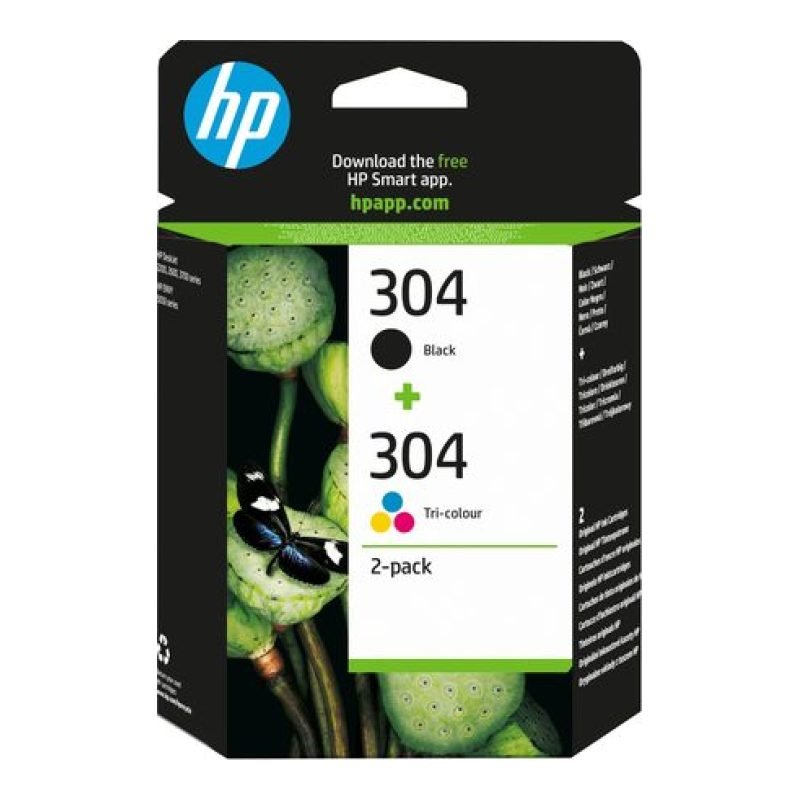 HP 304 2'li paket Siyah/Üç Kartuşları 3JB05AE Üç Renkli Mürekkep Kartuşu