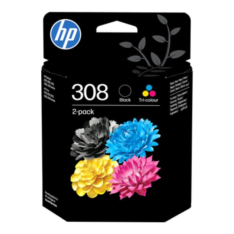 HP 308 2'li Paket Siyah/Üç Birleşimi 6L6S6UE Üç Renkli Mürekkep Kartuşu
