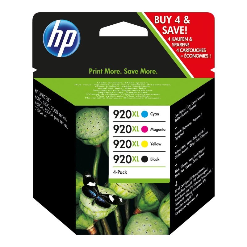 HP 920XL 4'lü Paket Siyah/Camgöbeği/Macenta/Sarı Kartuşları C2N92AE Üç Renkli Mürekkep Kartuşu