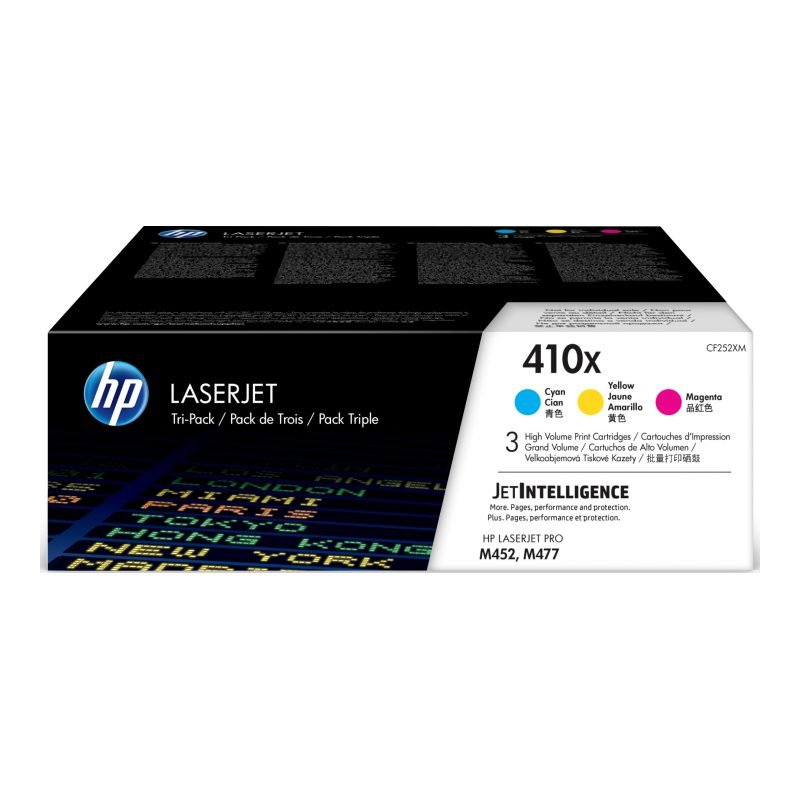 HP 410X 3'lü paket Camgöbeği/Macenta/Sarı Kartuşları CF252XM Üç Renkli Toner