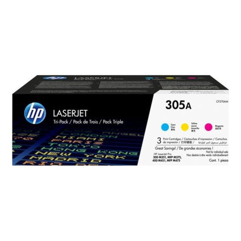 HP 305A 3'lü Paket Camgöbeği/Macenta/Sarı Kartuşları CF370AM Üç Renkli Toner