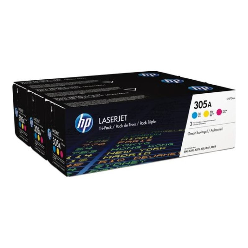 HP 305A 3'lü Paket Camgöbeği/Macenta/Sarı Kartuşları CF370AM Üç Renkli Toner — görsel 2