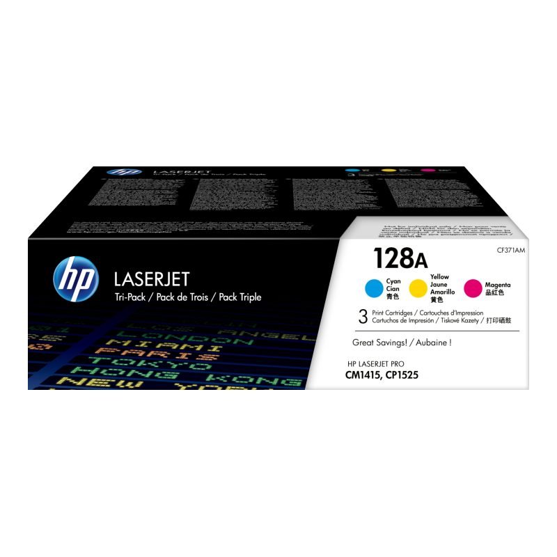 HP 128A 3'lü Paket Camgöbeği/Macenta/Sarı Kartuşları CF371AM Üç Renkli Toner