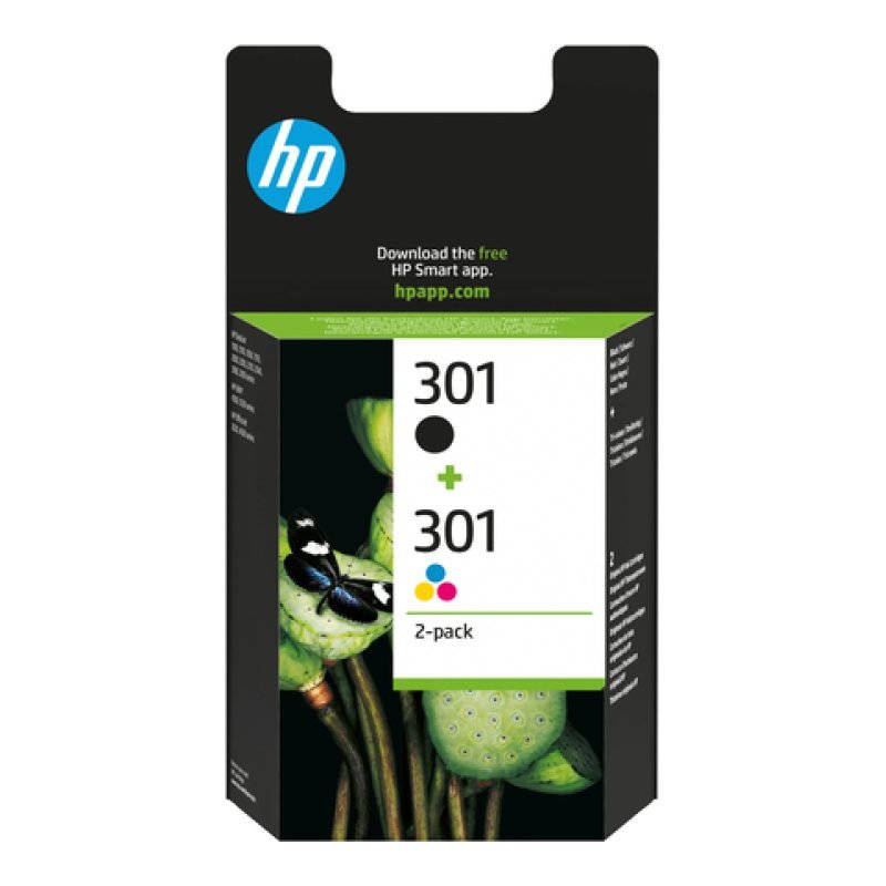 HP 301 2'li Paket Siyah/Üç Kartuşları N9J72AE Üç Renkli Mürekkep Kartuşu