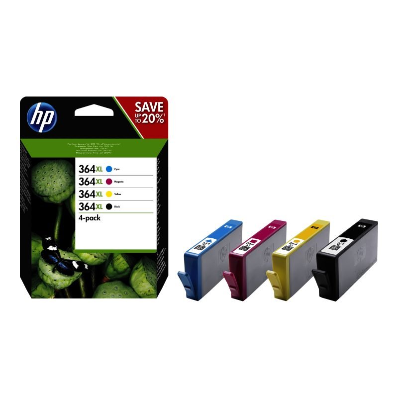 HP 364XL 4'lü Paket Siyah/Camgöbeği/Macenta/Sarı Kartuşları N9J74AE Üç Renkli Mürekkep Kartuşu